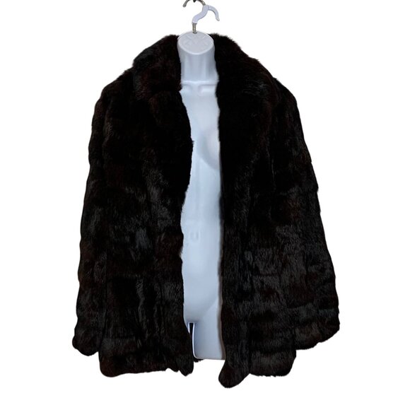 VTG 50s 60s Dark Brown 100% Rabbit Fur Coat Open Front Womens SZ M Pockets EUC - Picture 10 of 10